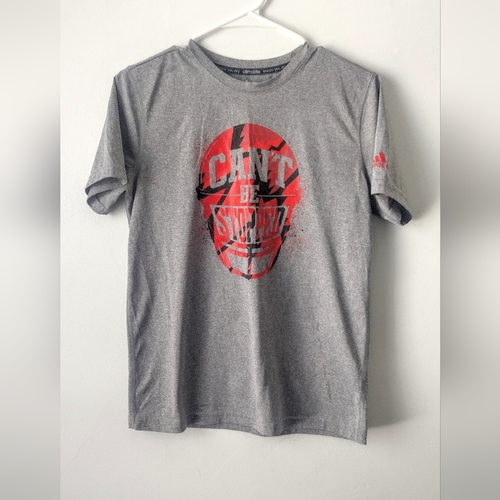 Adidas Boys Gray Graphic T-Shirt Size Large